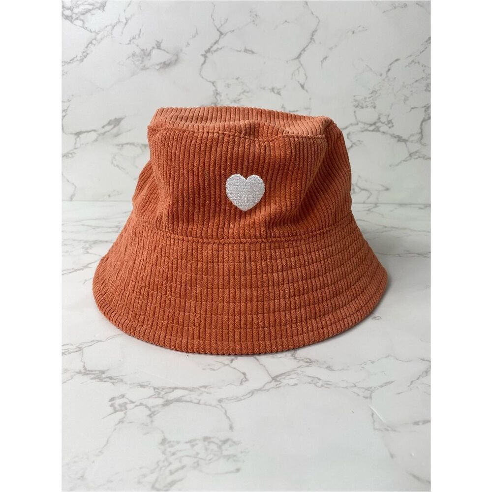 Kids Teens Rust Corduroy Bucket Hat with Heart Patch